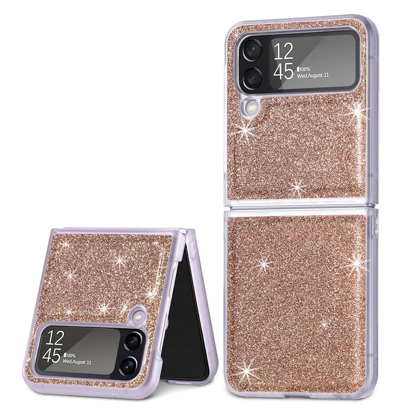 for Samsung Galaxy Z Flip 4 6.7" Glitter Folding Case, Flexible TPU Case with Wireless Charging Anti-Fingerprint Full Body Protective Case for Samsung Z Flip 4 Women Men, Gold