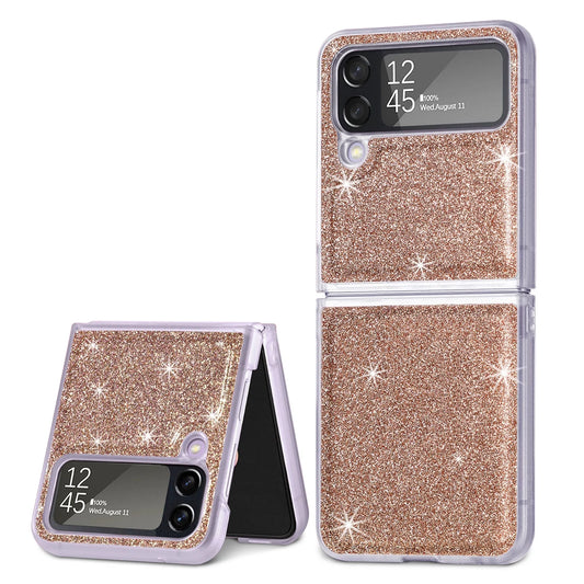 for Samsung Galaxy Z Flip 4 6.7" Glitter Folding Case, Flexible TPU Case with Wireless Charging Anti-Fingerprint Full Body Protective Case for Samsung Z Flip 4 Women Men, Gold