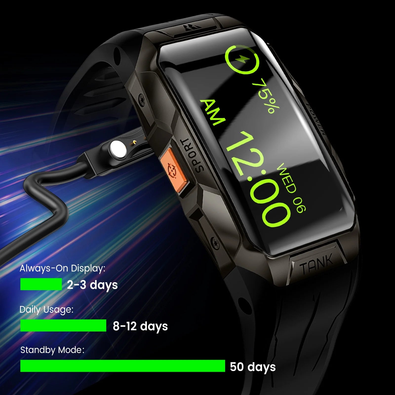 Tank X1 Smart Watch for Men-100M Waterproof, 1.47" HD Fitness Tracker for Android Iphone with Bluetooth(Answer/Make Call), 50 Days Extra-Long Battery, Black