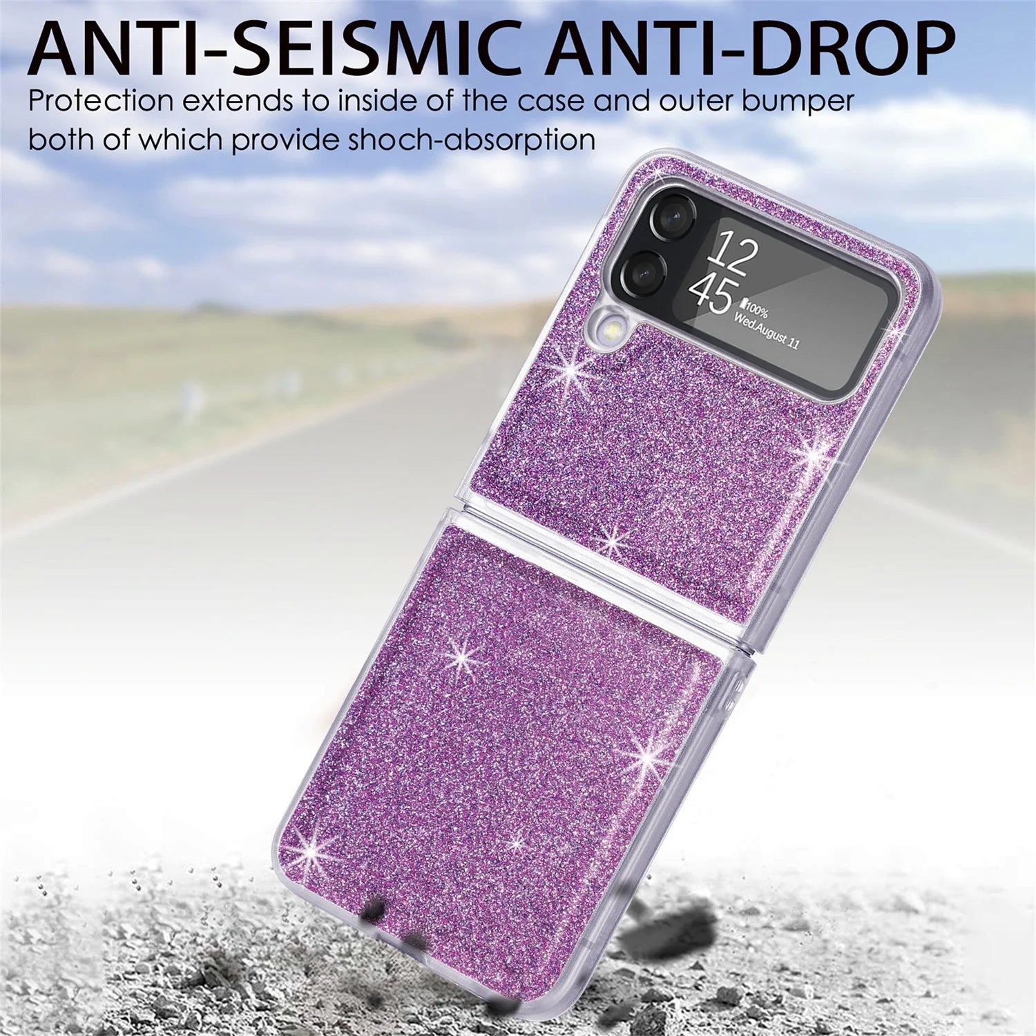 for Samsung Galaxy Z Flip 4 6.7" Glitter Folding Case, Flexible TPU Case with Wireless Charging Anti-Fingerprint Full Body Protective Case for Samsung Z Flip 4 Women Men, Purple