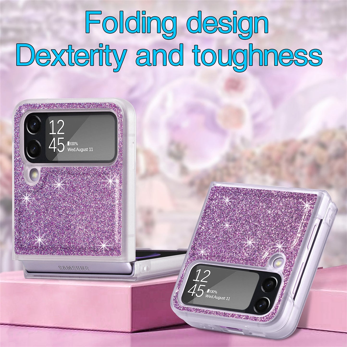 for Samsung Galaxy Z Flip 4 6.7" Glitter Folding Case, Flexible TPU Case with Wireless Charging Anti-Fingerprint Full Body Protective Case for Samsung Z Flip 4 Women Men, Purple