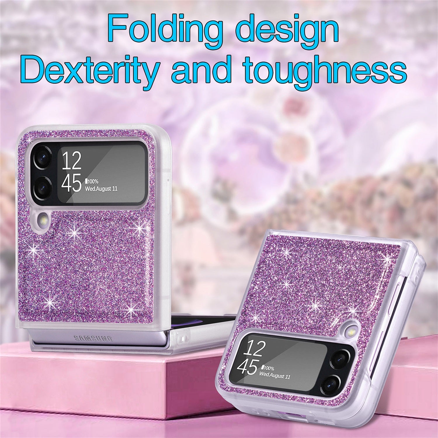 for Samsung Galaxy Z Flip 4 6.7" Glitter Folding Case, Flexible TPU Case with Wireless Charging Anti-Fingerprint Full Body Protective Case for Samsung Z Flip 4 Women Men, Purple
