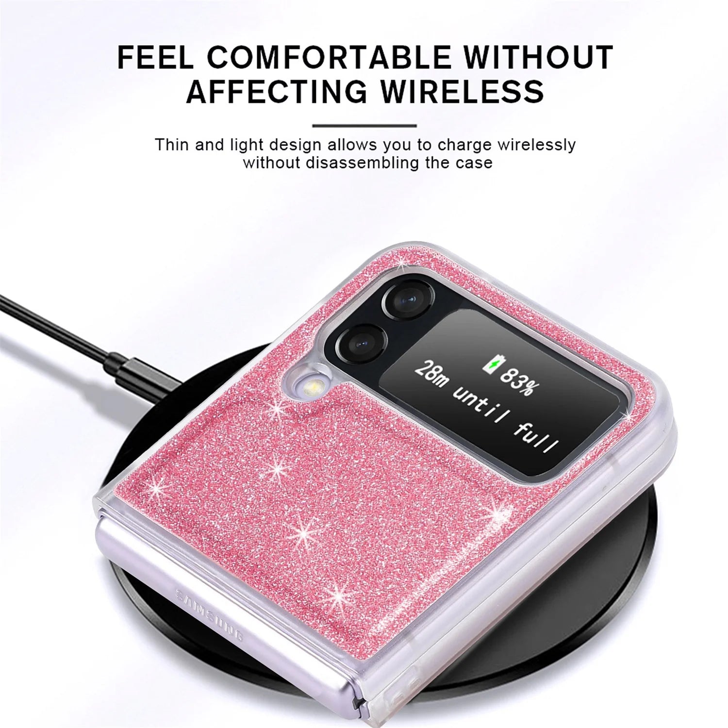 for Samsung Galaxy Z Flip 4 6.7" Glitter Folding Case, Flexible TPU Case with Wireless Charging Anti-Fingerprint Full Body Protective Case for Samsung Z Flip 4 Women Men, Gold