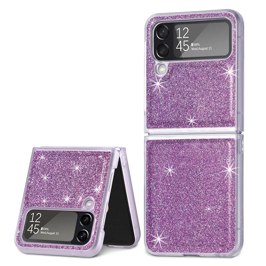 for Samsung Galaxy Z Flip 4 6.7" Glitter Folding Case, Flexible TPU Case with Wireless Charging Anti-Fingerprint Full Body Protective Case for Samsung Z Flip 4 Women Men, Purple